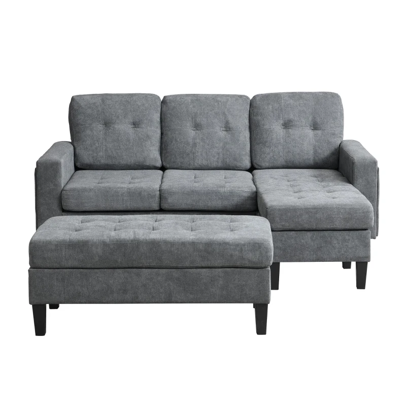 Divano a forma di L, rivestimento in chenille, LED & USB, 185x135x85 cm, Grigio