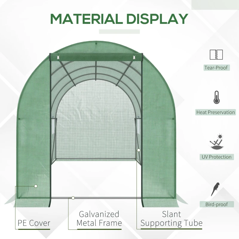 Outsunny Walk-in Polytunnel Greenhouse, Outdoor Garden Plant Shelter with Windows and Doors (4 x 2M)