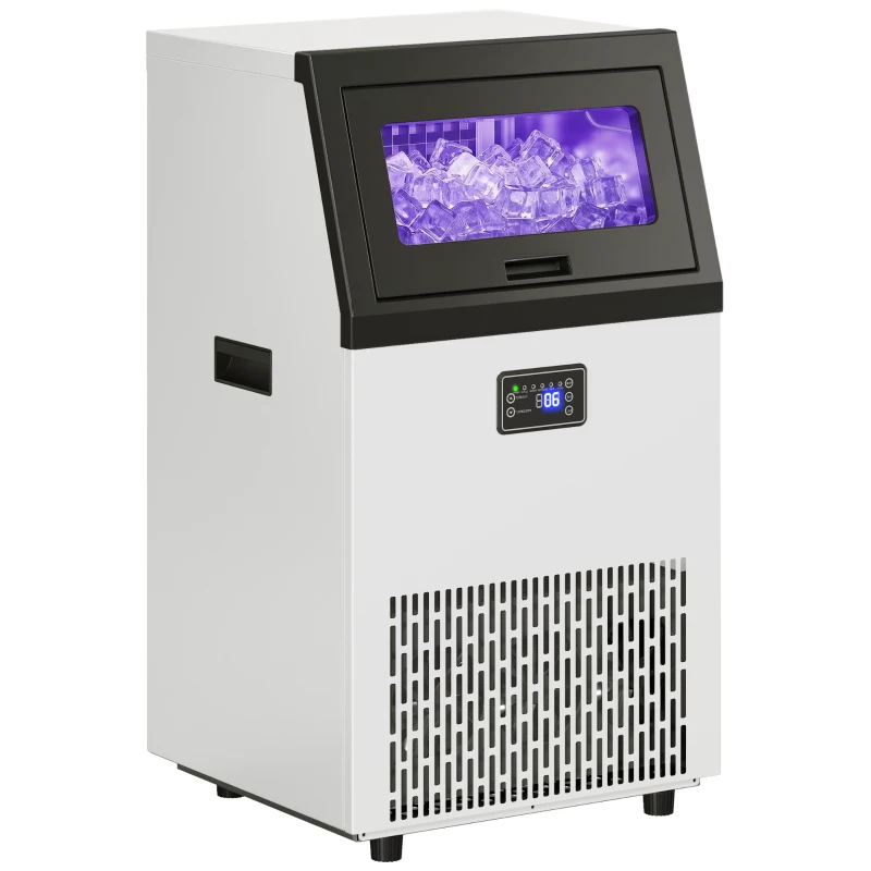 HOMCOM Commerciële IJsblokjesmachine, 55 kg/24u Roestvrij Staal Onderbouw of Vrijstaande IJsblokjesmaker met 13 kg Opslag