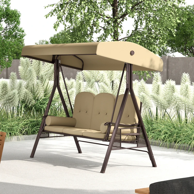 Outsunny Three-Seater Garden Swing Chair - Brown