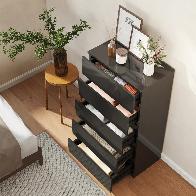 HOMCOM Chest of Drawers, 5-Drawer Storage Cabinets, Modern Dresser, Storage Drawer Unit for Bedroom