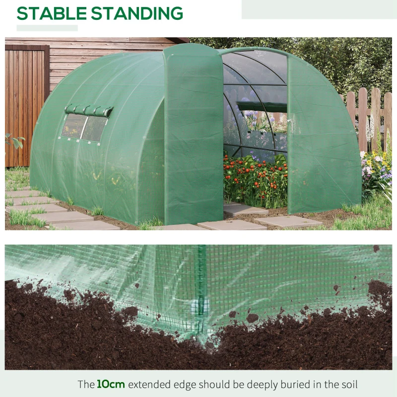 Outsunny Reinforced Walk in Polytunnel Greenhouse, 4x3x2 m