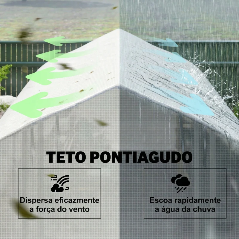 Outsunny Estufa Tipo Túnel 395x300x200 cm com Porta de Malha e 8 Janelas Estufa de Jardim com Cobertura de PE Branco