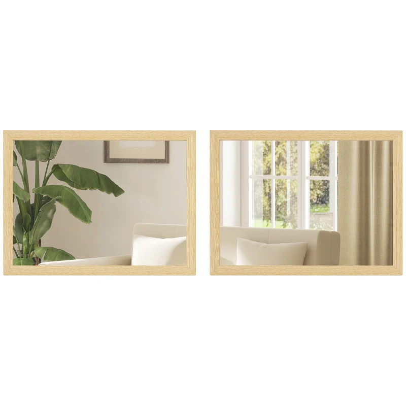 HOMCOM Wall Bathroom Mirror, 30 x 40 cm Wall-Mounted Mirror for Living Room, Bedroom, Hallway, Set of 2, Natural