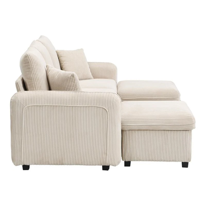 Divano angolare a U, con vano contenitore, pouf incluso, rivestimento in chenille, 188x186x86 cm, Beige