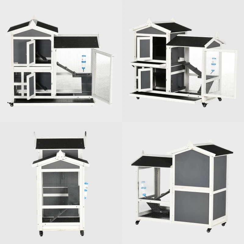 PawHut Cusca Exterior pentru Iepuri – Cu Roti, Casa si Zona de Alergat