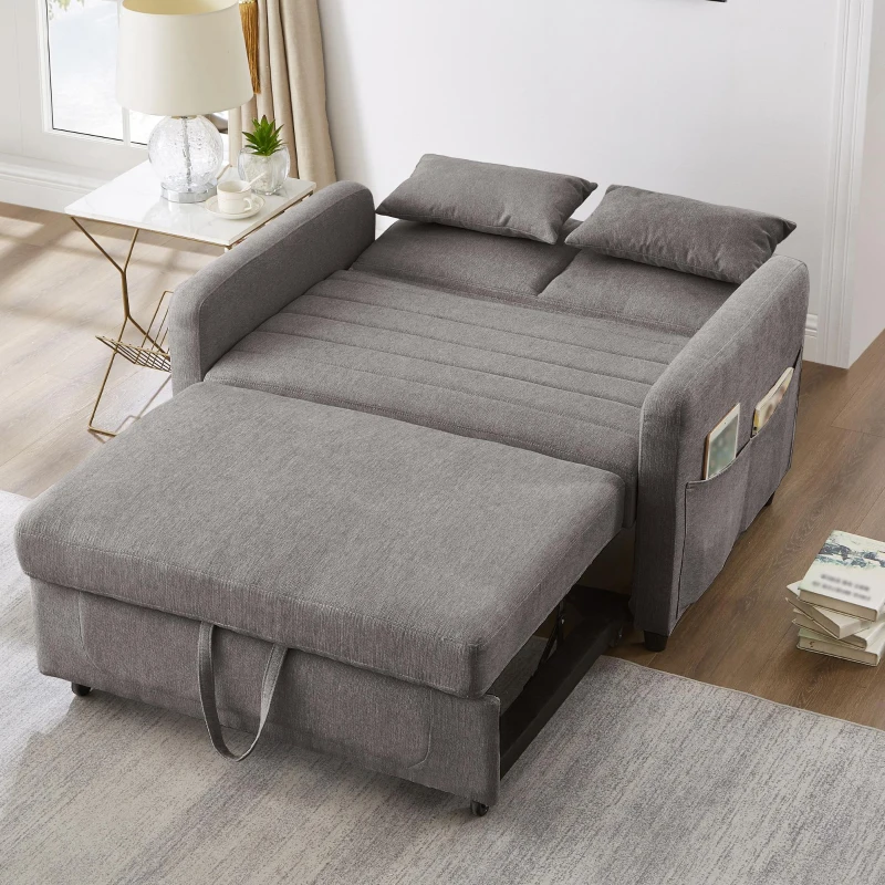 Divano pieghevole a due posti, rivestimento in cotone e lino, 114x77x82,5 cm, Grigio