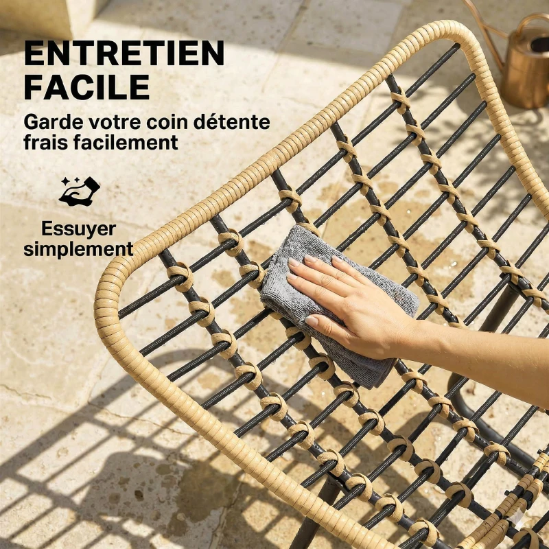 Outsunny Fauteuil à bascule de jardin pour intérieur et extérieur, rocking chair en résine tressée avec coussin moelleux, gris