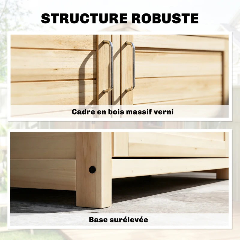 Outsunny Armoire de Jardin en Bois avec Plan de Travail en Métal Galvanisé Tiroir et Étagère 100x45x129,5cm Naturel