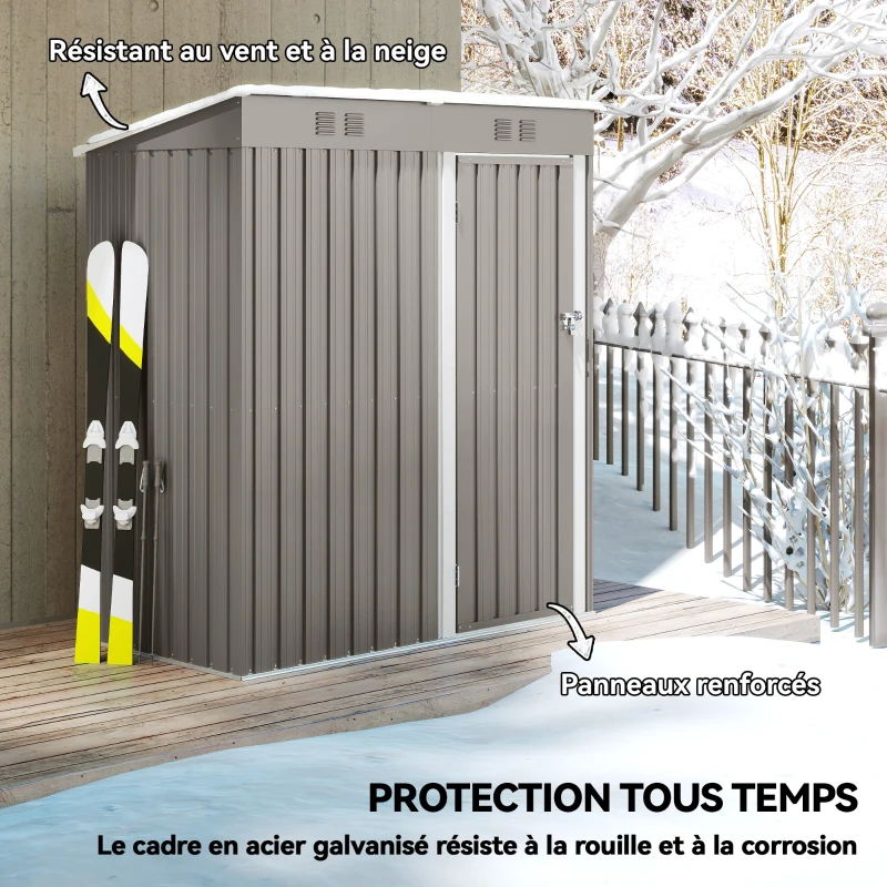 Outsunny Abri de Jardin en Métal Adossable 2 Grilles d'Aération Toit Incliné Anti-UV 163x90x179cm Gris Clair