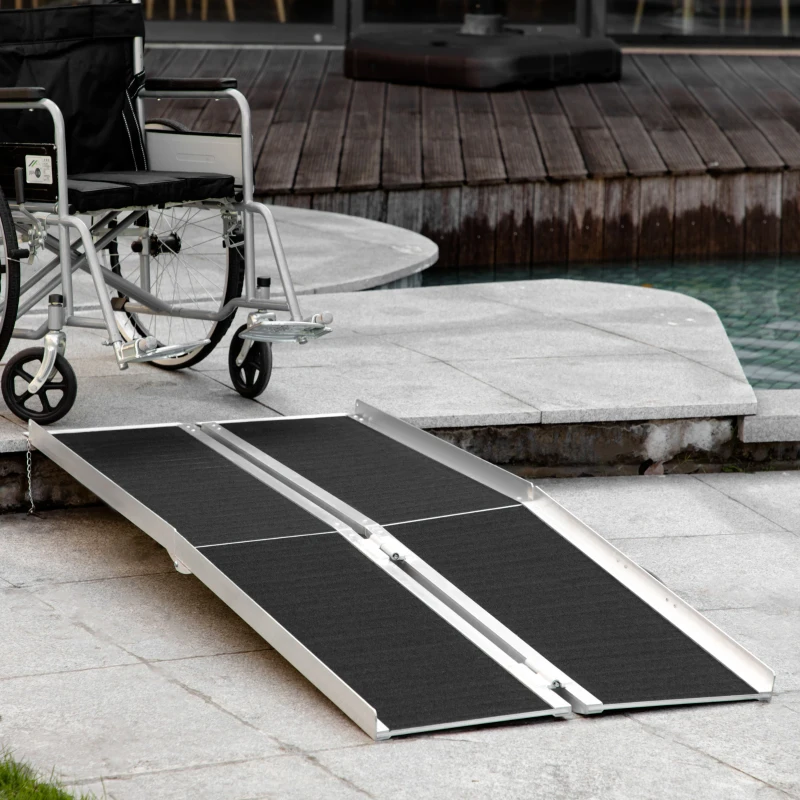 HOMCOM Rampe de fauteuil roulant pliable, rampe de chargement sablage 183x73,5 cm en alliage d'aluminium, antidérapante, bordures de sécurité, charge max. 270 kg, noir