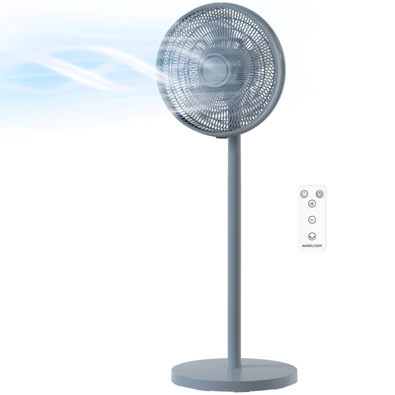 HOMCOM 40 cm Standing Fan, Cooling Floor Fan with 80° Oscillating, Adjustable Tilt and Height, 4 Speed, Remote Control, Grey