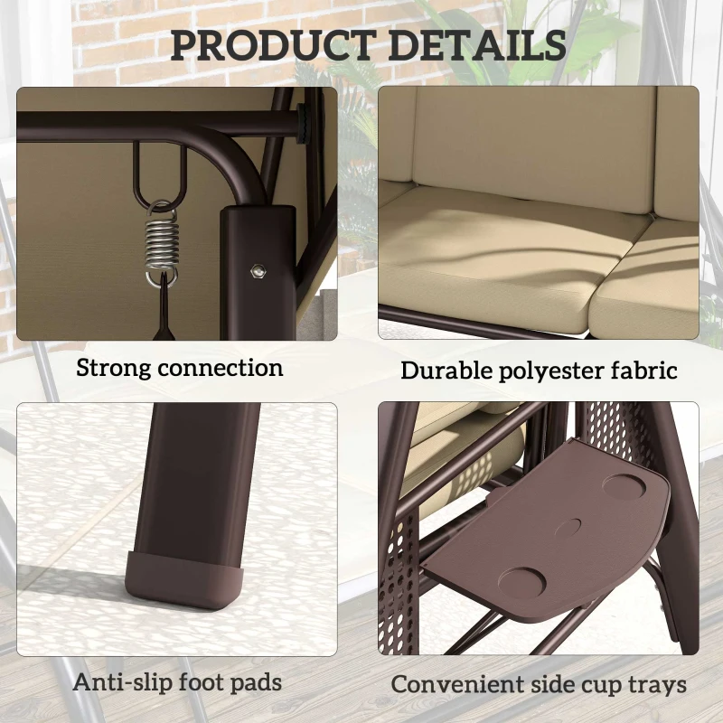 Outsunny Three-Seater Garden Swing Chair - Brown