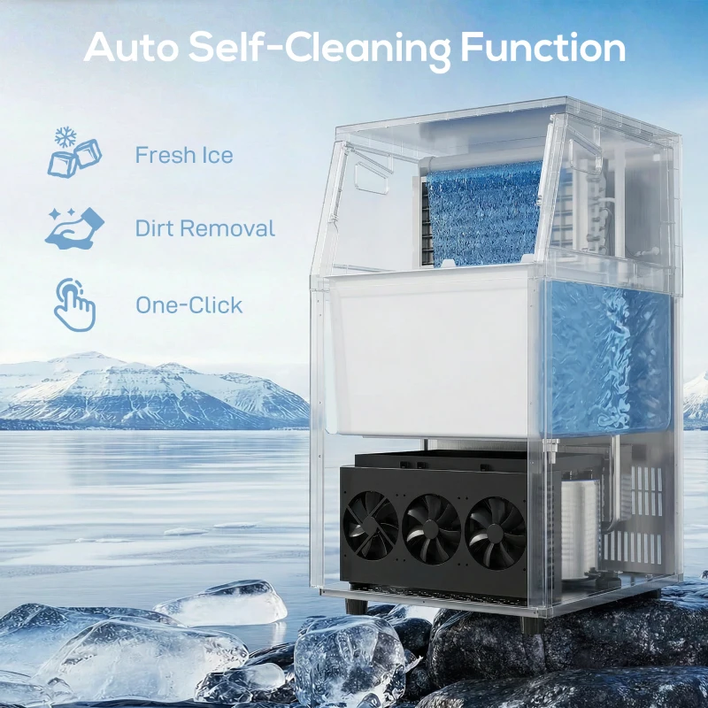 HOMCOM Commerciële IJsblokjesmachine, 55 kg/24u Roestvrij Staal Onderbouw of Vrijstaande IJsblokjesmaker met 13 kg Opslag