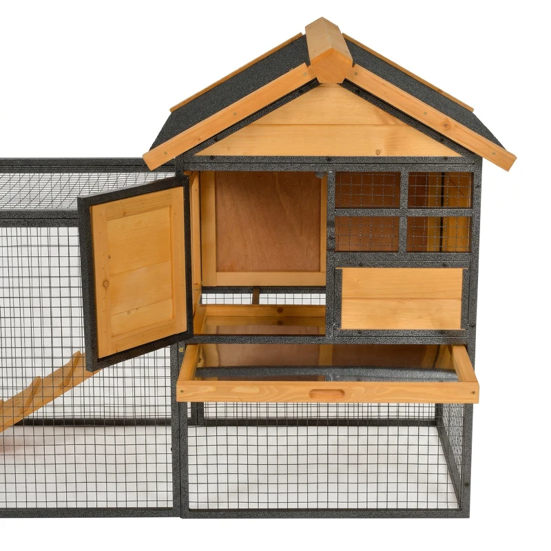 PawHut Cușcă pentru Iepuri și Rozătoare, Cu Căsuță, Rampă și Zonă Deschisă, 122×63×92 cm, Lemn + Metal,(m-13)