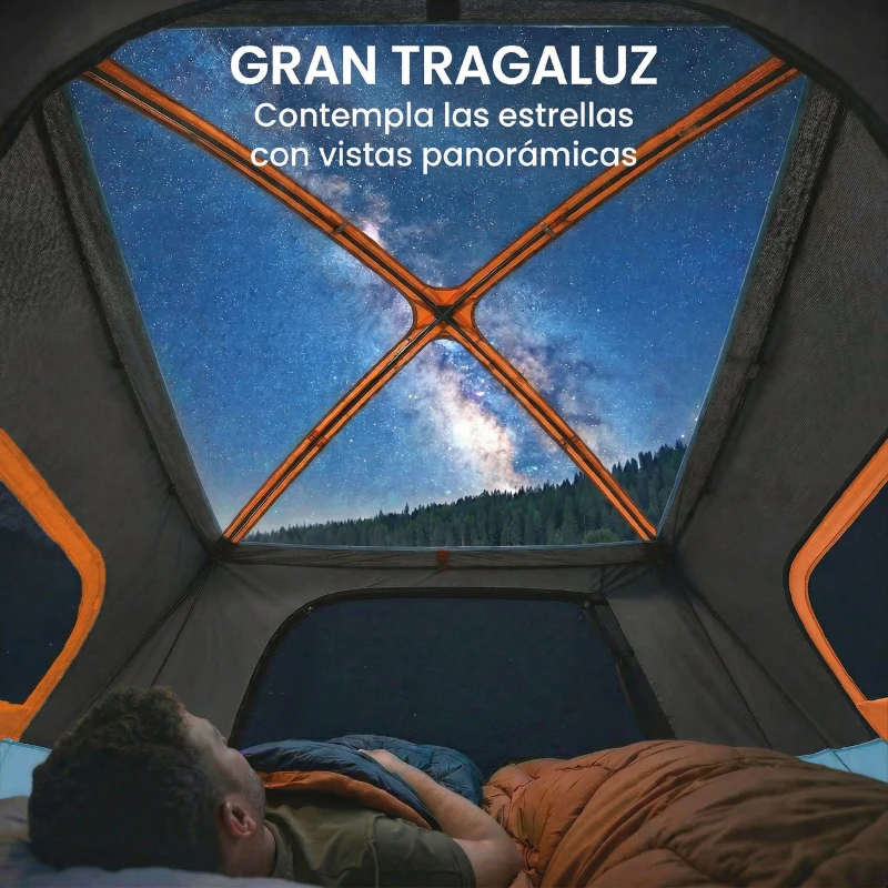 Outsunny Tienda de Campaña Familiar Tipo Túnel para 4 Personas con 2 Habitaciones Puertas Tragaluces Impermeable Fácil Montaje