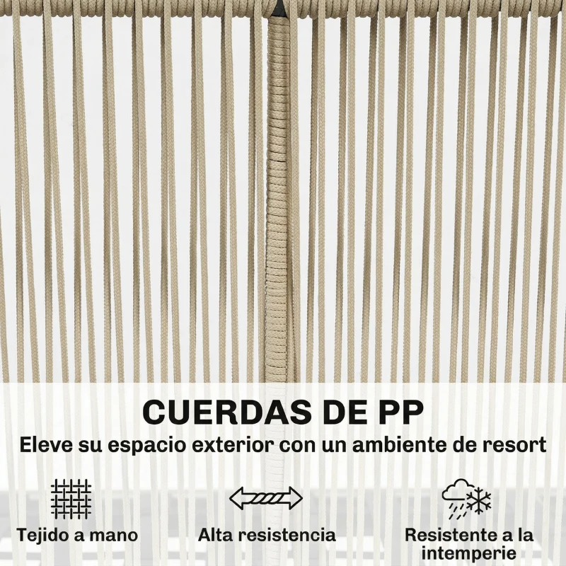 Outsunny Conjunto de Jardín Exterior 4 Piezas Sofá 2 Plazas 2 Sillones Cuerda PP Mesa Marco de Acero y Madera Acacia Cojines