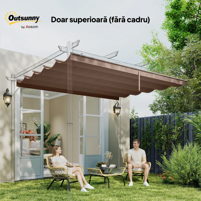 Outsunny Acoperiș pentru pergolă gazebo cu 10 orificii de drenaj, din poliester, 250x255 cm, pentru pergolă 3x3 m, culoare cafea