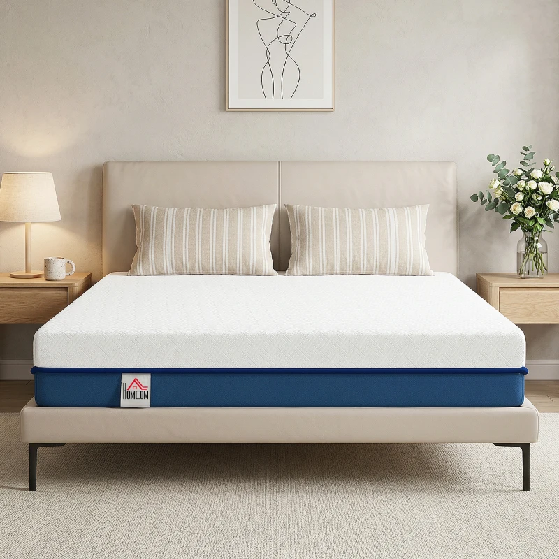 HOMCOM Saltea 190x135 cm Grosime 20 cm Saltea Viscoelastică cu Ceai Verde Fermitate Medie Pat Răcoritor cu Spumă cu Gel