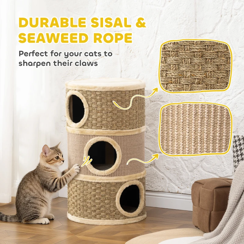 PawHut Kattenkrabpaal Kattenton voor katten 3 niveaus Krabpaal klimboom sisal