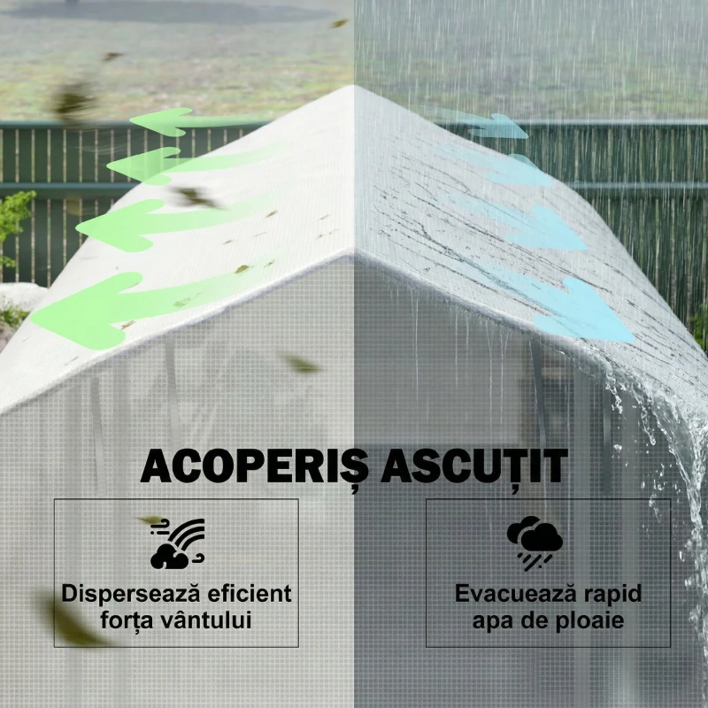 Outsunny Seră de Grădină 4x3m tip Tunel cu Acoperire din PE, Ușă și 8 Ferestre Rulabile, Alb(m-9)