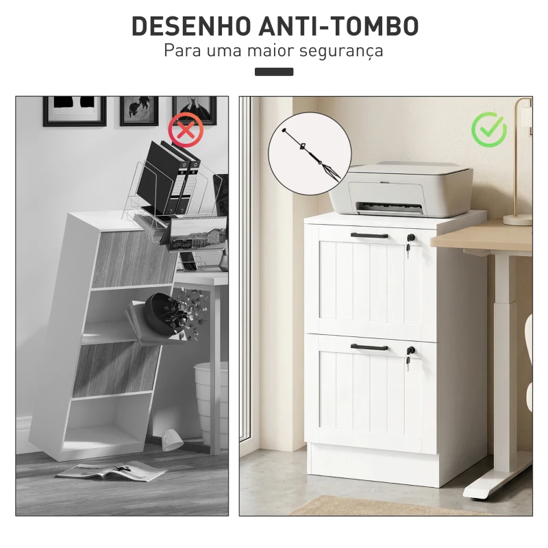 HOMCOM Arquivador para Escritório com 2 Gavetas para Escritório com Fechaduras Gavetas Suspensas para A4 40x40x71 cm Branco