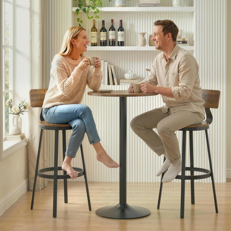 HOMCOM Set 2 Sgabelli da Bar Stile Rustico con Poggiapiedi, in Legno e Metallo, 37x47x96 cm, Marrone