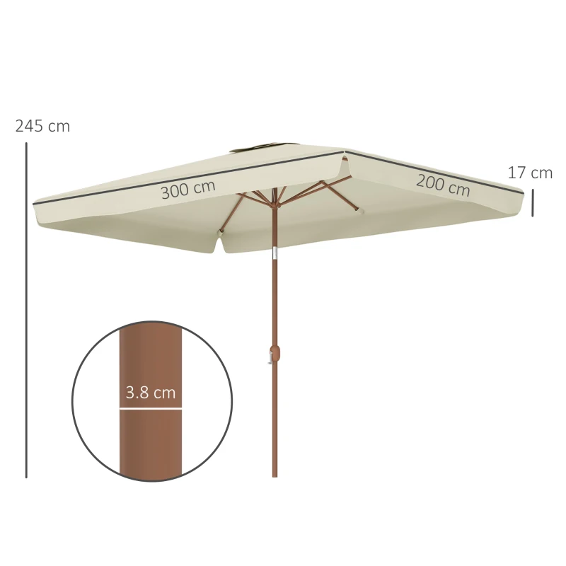 Outsunny Ombrellone Rettangolare da Giardino 2x3 m con Bordo a Balze e Manovella, in Metallo e Poliestere, Beige