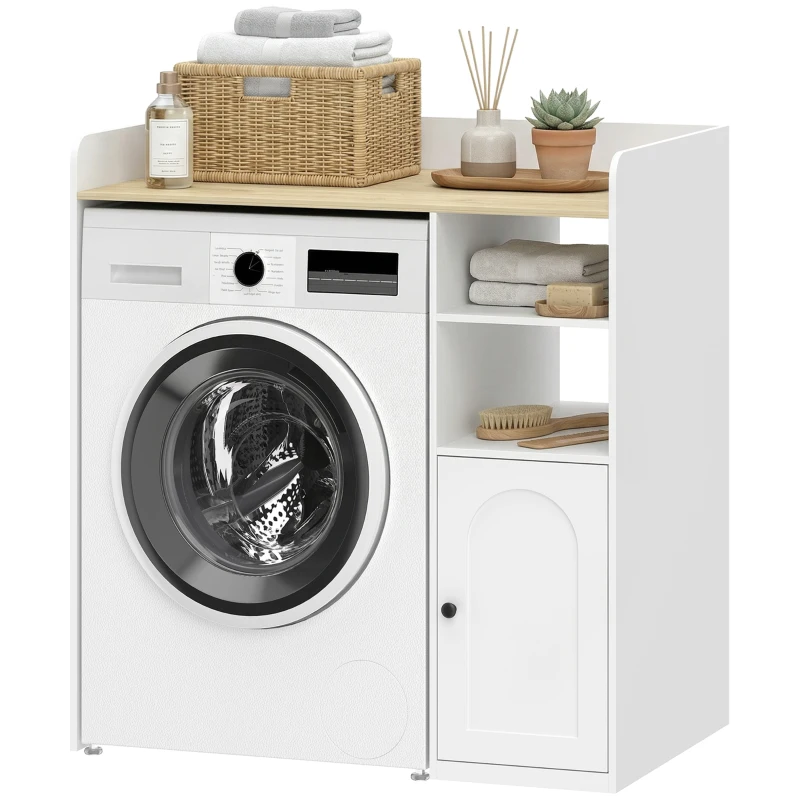 HOMCOM Schrank über der Waschmaschine mit Soft-Close-Scharnieren, moderner Bad-Organizer über der Toilette mit offenen Ablagefächern