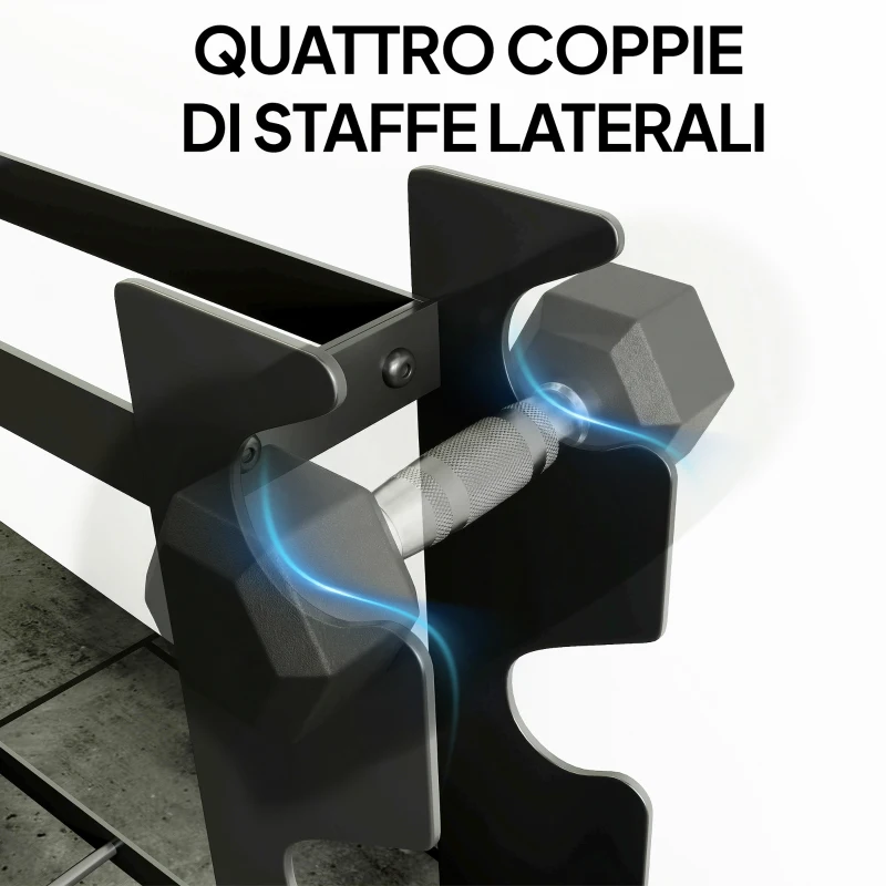 SPORTNOW Rastrelliera Porta Manubri a 4 Livelli in Acciaio, Capacità 200 Kg, 70x21x55 cm, Nero
