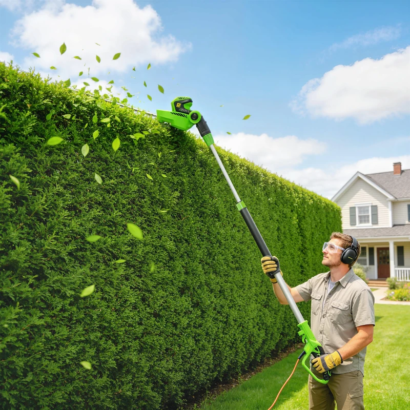 Outsunny 2.6m Corded Extendable Hedge Trimmer with 90° Adjustable Head, 450W Telescopic Electric Hedge Cutter Long Reach