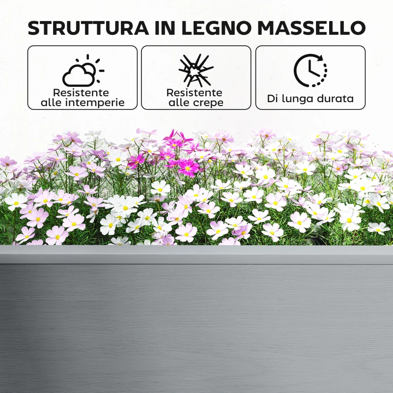 Outsunny Fioriera Rialzata con 2 Vasi Laterali e Ripiano per Attrezzi, in Legno di Abete, 149x46x76 cm, Grigio