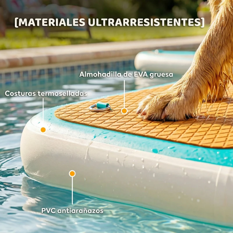 PawHut Rampa de Agua Hinchable para Perros para Piscina Barcos Lagos 151x102 cm con Superficie Antideslizante de EVA