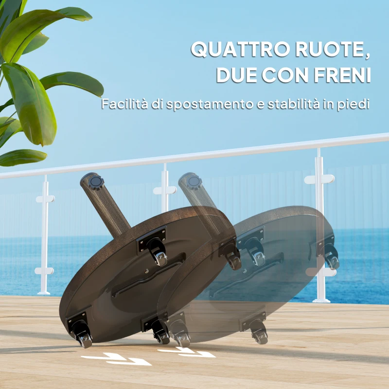Outsunny Base per Ombrellone in Resina da 21 kg Rotonda con Ruote e Freni, Bronzo