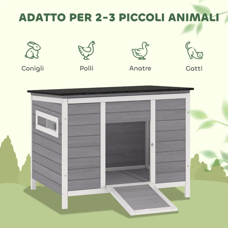 PawHut Casetta per Anatre con Tetto Apribile, Finestrelle e Rampa, in Legno, 93x70x72 cm, Multicolore