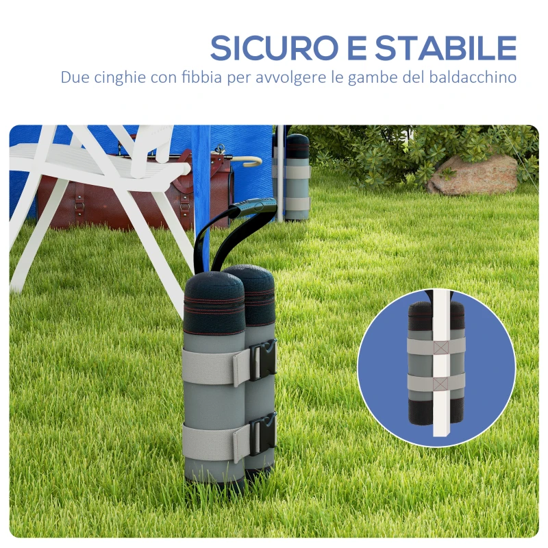 Outsunny Set 4 Pesi per Gazebo Riempibili con Sabbia fino a 12 kg, in Tessuto Oxford 168D, 20x10x43 cm, Nero e Grigio