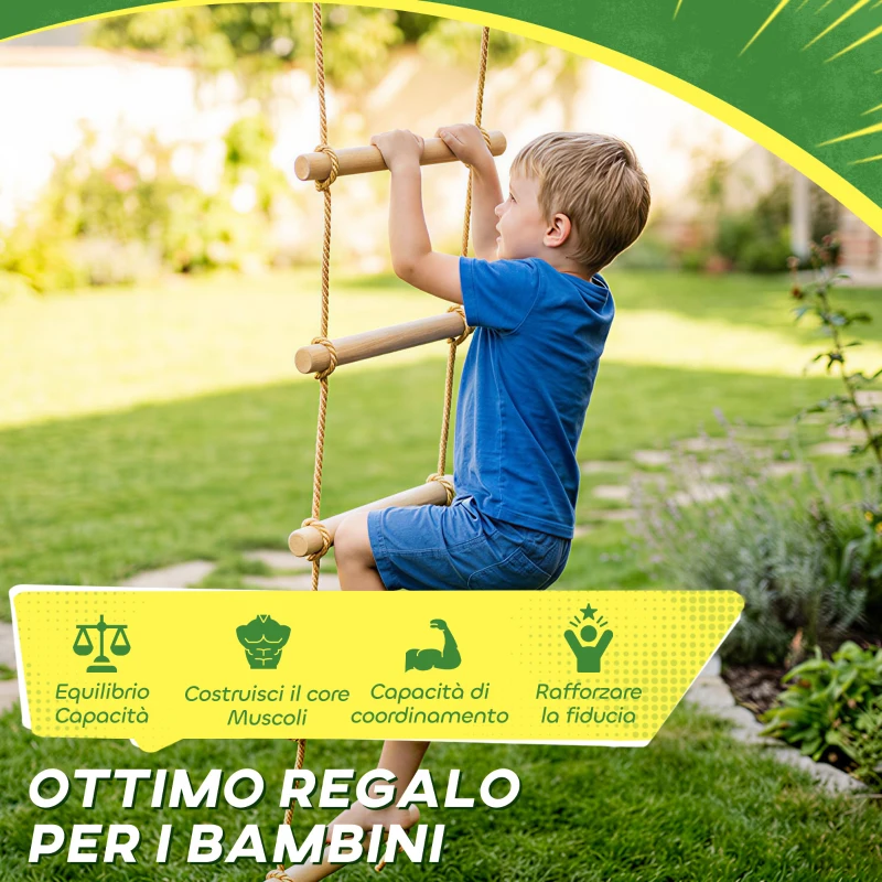 AIYAPLAY Scaletta per Bambini 3-8 Anni a 5 Pioli con Fibbie e Cinghie, in Legno e PE, color Legno