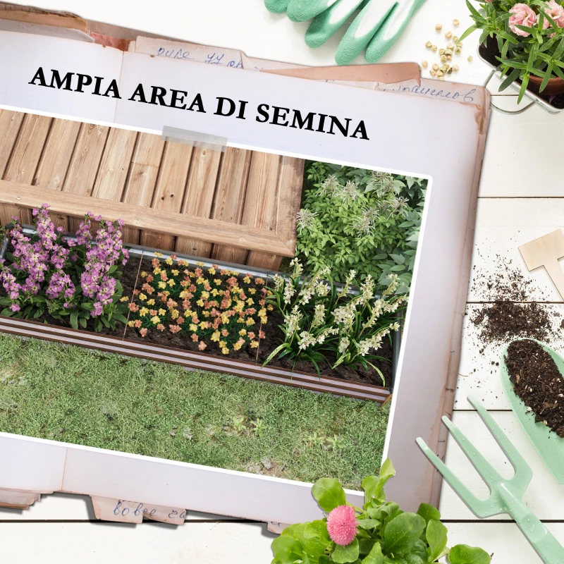 Outsunny Fioriera Rialzata in Metallo da 405L con Fondo Aperto, 240x60x30 cm, color Legno Scuro