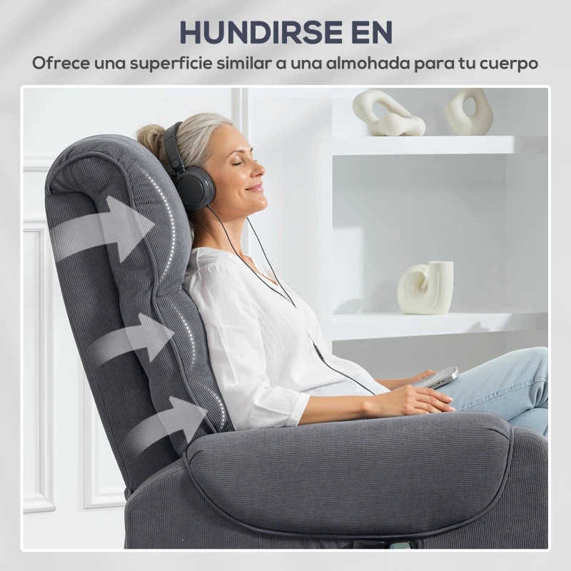 HOMCOM Sillón Levanta Personas con 8 Punto de Masaje Reposapiés Mando a Distancia y Bolsillo Lateral 83x92x110 cm Gris