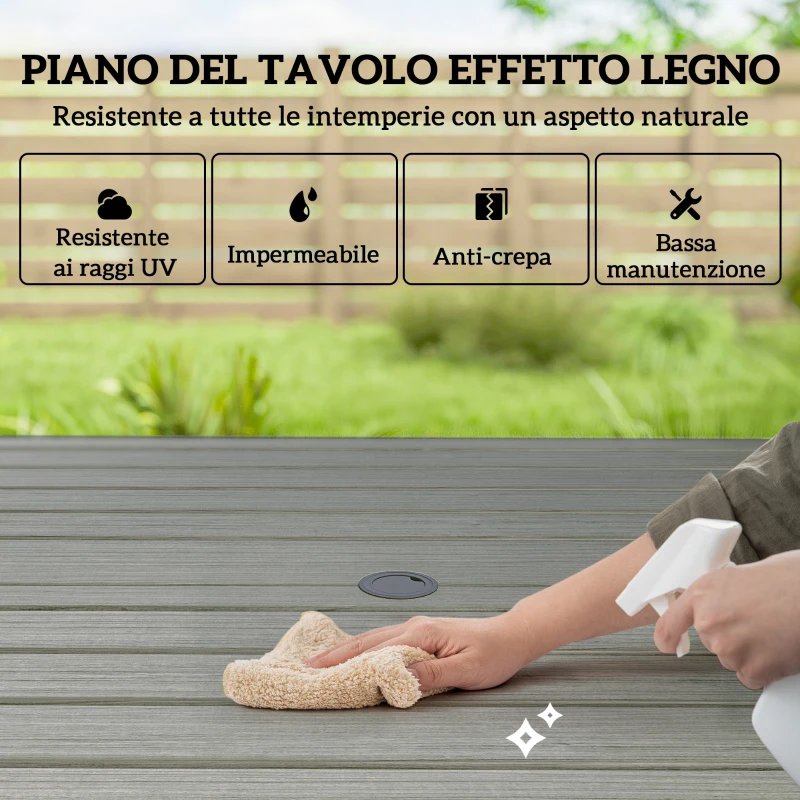 Outsunny Set da Giardino 5 pz in Acciaio con 4 Sedie Impilabili e Tavolo con Foro Centrale e Ripiano Inferiore, Grigio