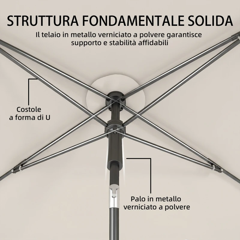 Outsunny Ombrellone Rettangolare con 3 Inclinazioni, in Metallo e Poliestere, 183x122x222 cm, Beige