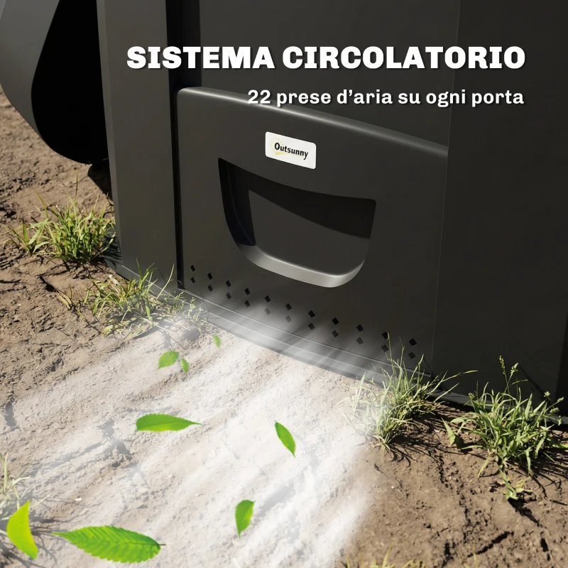 Outsunny Compostiera da Giardino 240L Triangolare Girevole con 66 Prese d'Aria e 3 Porte, in PP, 78x75x78 cm, Nero