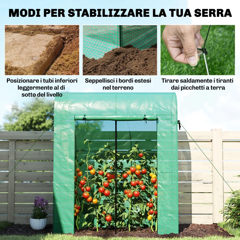 Outsunny Serra da Giardino con Rivestimento in PE, Porta Avvolgibile e Finestre a Rete, 170x68x200 cm, Verde