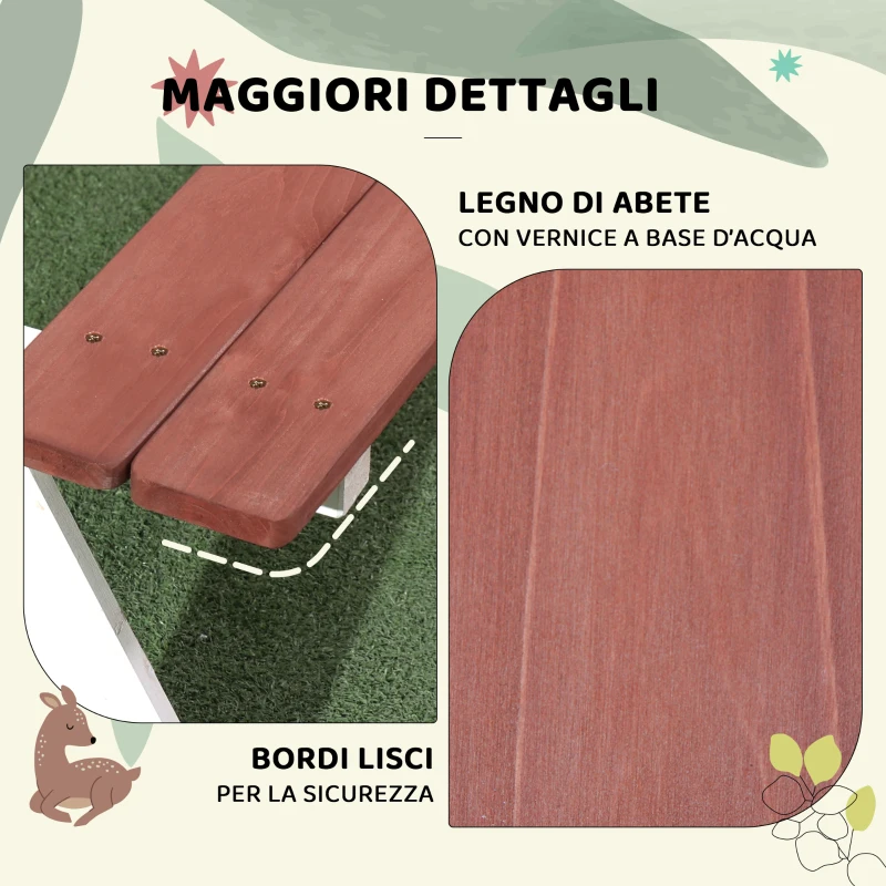 Outsunny Set Tavolo da Picnic per Bambini 3-8 Anni con Panche in Legno, 89x79x50 cm, Marrone