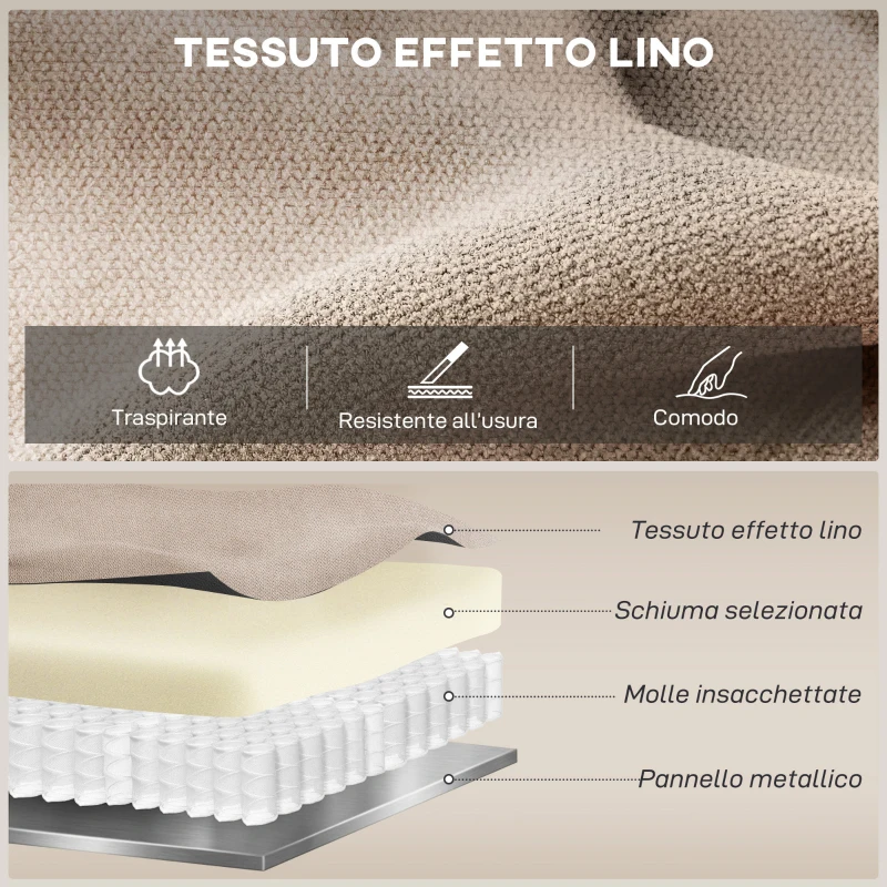 HOMCOM Poltrona Reclinabile Manuale in Tessuto Cuscino Spesso, Braccioli Imbottiti e Poggiapiedi, Beige