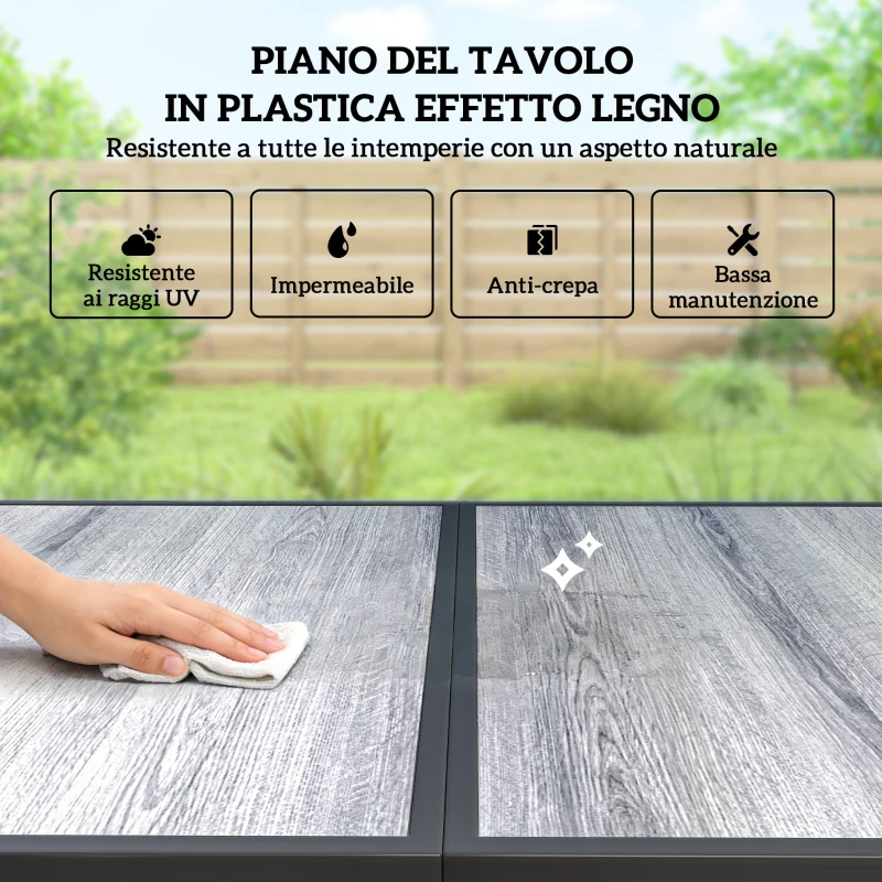 Outsunny Set Tavolo e Sedie da Giardino 7pz con 6 Sedie Traspiranti in Texteline e Tavolino da Caffè Effetto Legno, Nero