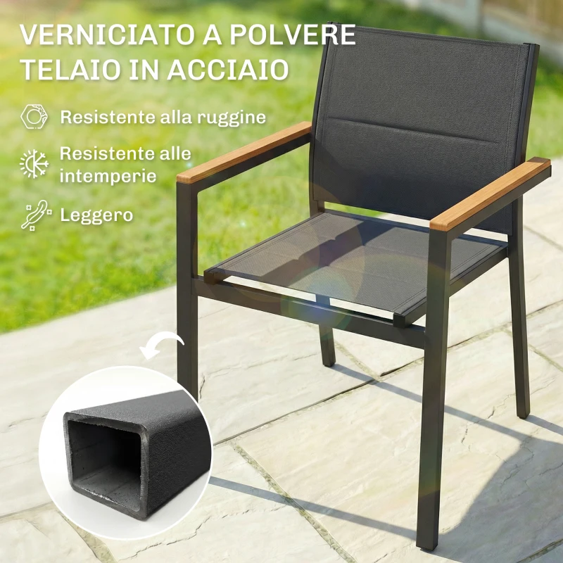Outsunny Set 2 Sedie Giardino Impilabili con Seduta e Schienale Imbottiti, Grigio Scuro