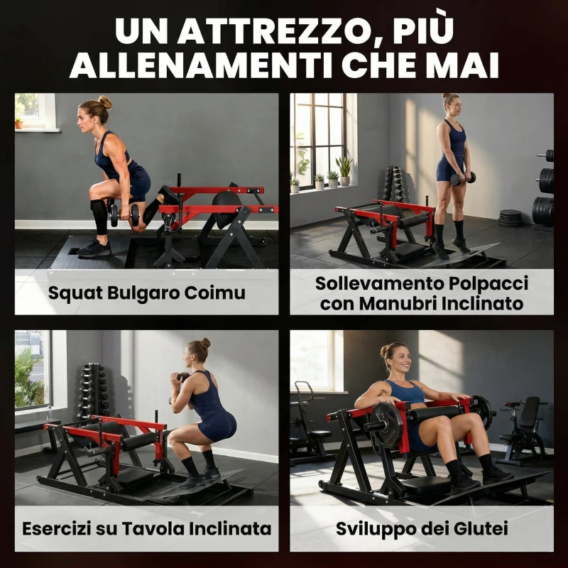 SPORTNOW Macchina per Hip Thrust con Pedana Regolabile, Capacità 270 kg e Porta Pesi, Rosso