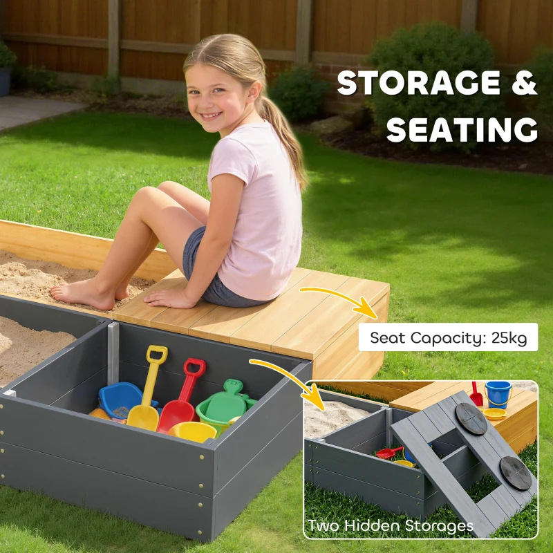 AIYAPLAY Piaskownica 2-częściowa 150x90 cm drewniana z siedziskiem, schowkiem, płytą grzewczą, wyjmowanym zlewozmywakiem i koralikami abakusa, żółta