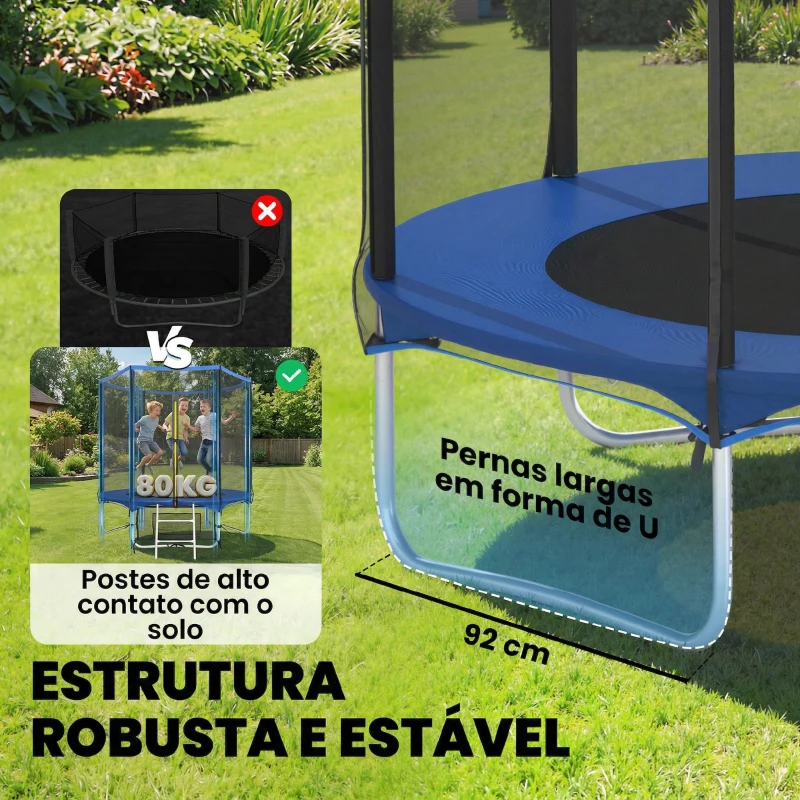 SPORTNOW Trampolim para Crianças Exterior Ø183 cm com Rede de Segurança Escada de 2 Degraus Cobertura de Molas Saco de Armazenamento Azul